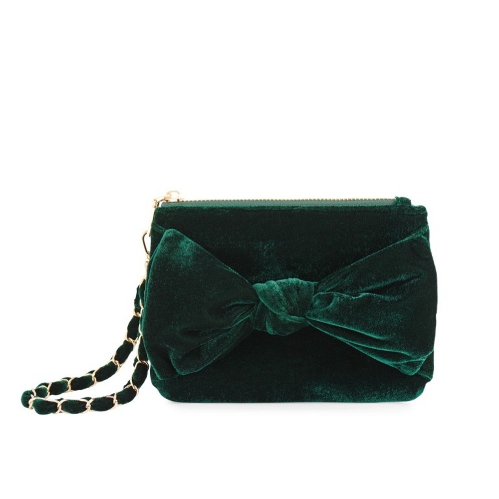 NEW‎ Shiraleah Emerald Green Velvet Bow Wristlet With Gold Chain